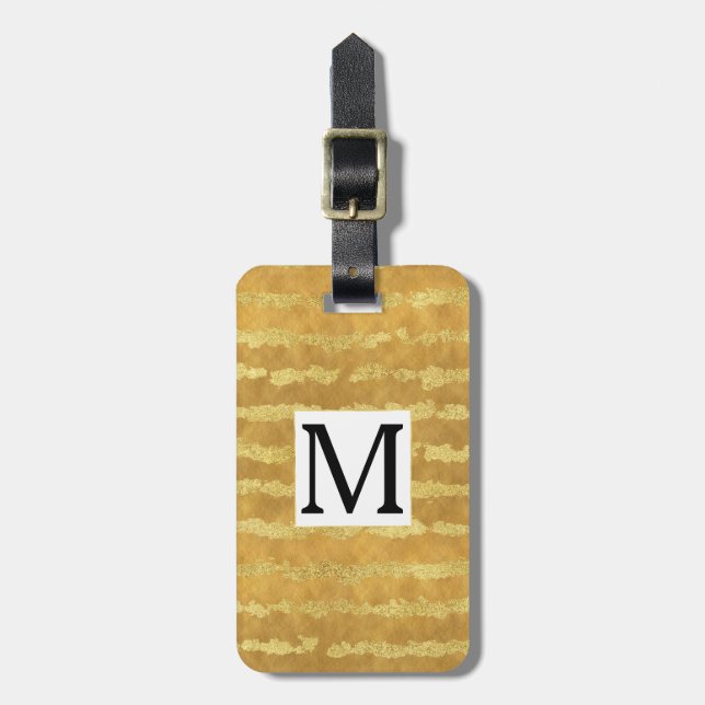 Gold Glitzy Stripes Monogram Luggage Tag (Front Vertical)