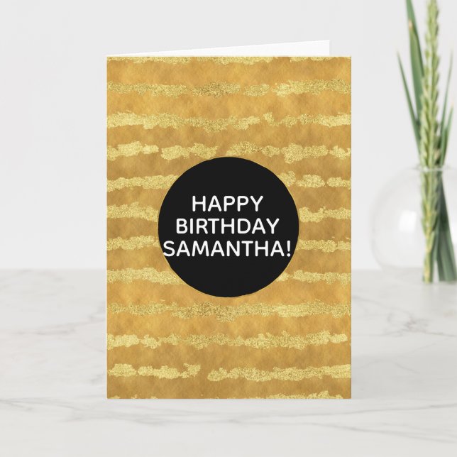 Gold Glitzy Stripes Personalised Card (Front)