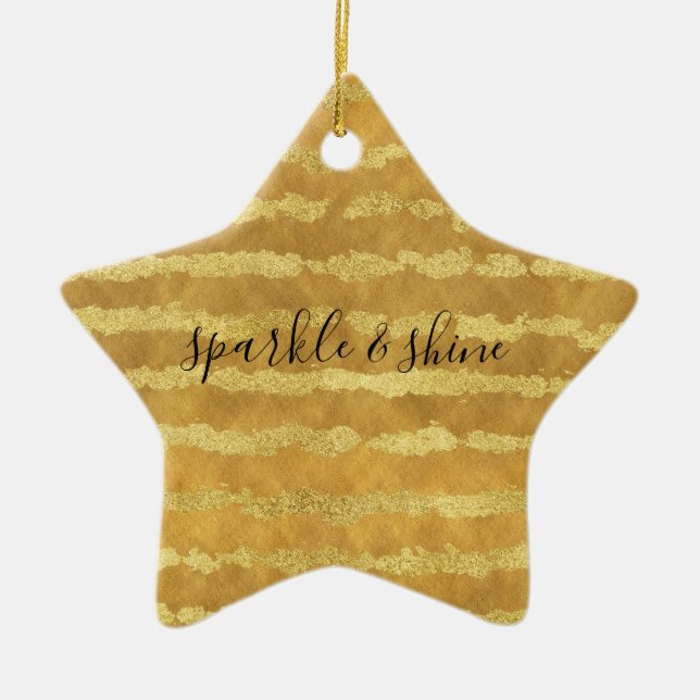 Gold Glitzy Stripes Sparkle Shine Ceramic Tree Decoration (Front)
