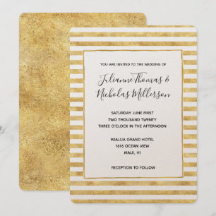 Gold Glitzy Stripes Wedding Invites