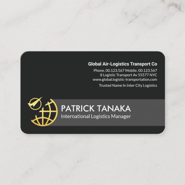 Gold Globe Aeroplane Orbit Logistics Business Card (Front)