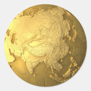 Gold Globe - Metal Earth, Asia, 3d Render Classic Round Sticker