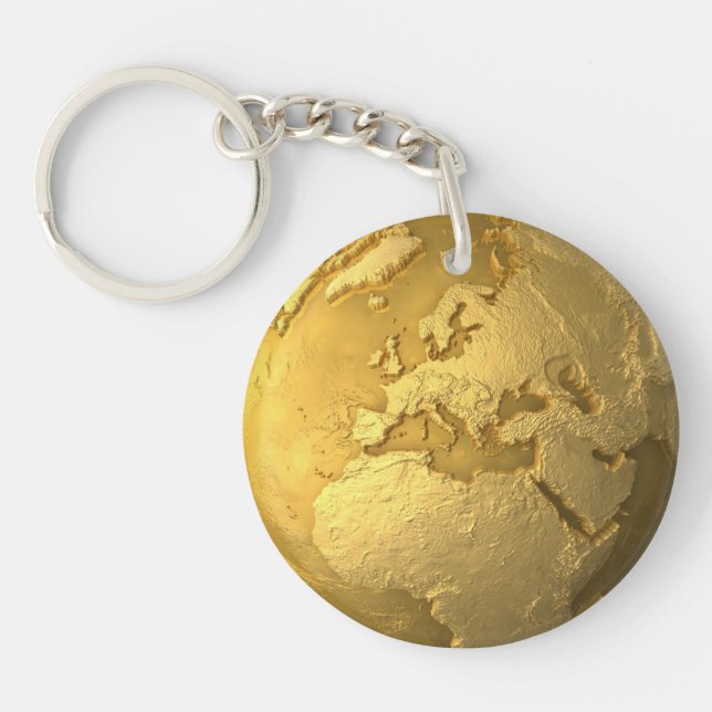 Gold Globe - Metal Earth. Europe, 3d Render Key Ring (Front)