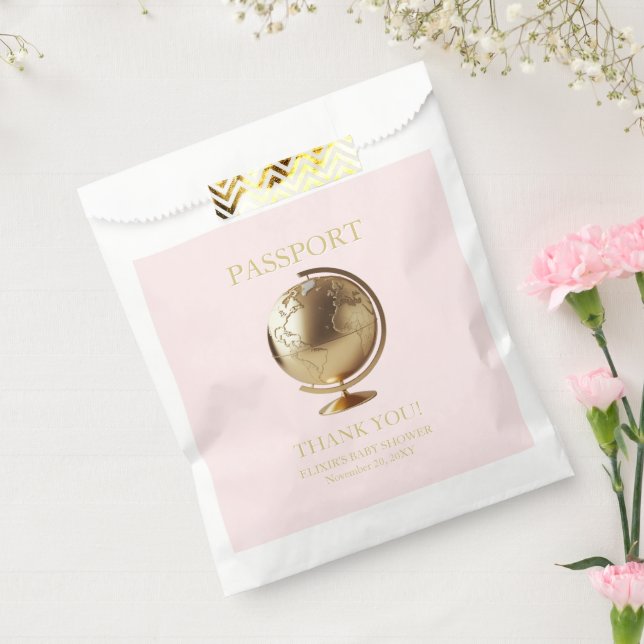 Gold Globe Passport Travel Baby Shower Favour Bags (Sealed)