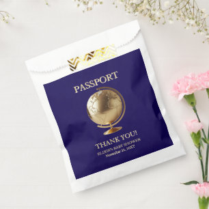 Gold Globe Passport Travel Baby Shower Favour Bags