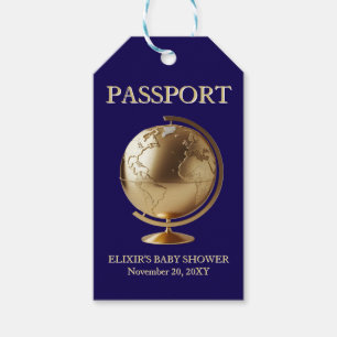 Gold Globe Passport Travel Baby Shower Gift Tags