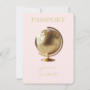 Gold Globe Passport Travel Baby Shower Invitation
