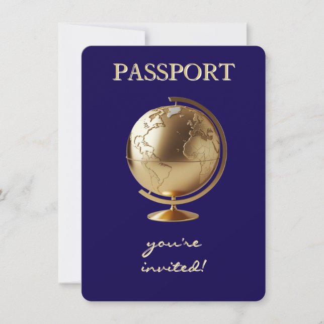 Gold Globe Passport Travel Baby Shower Thank You Card (Front)
