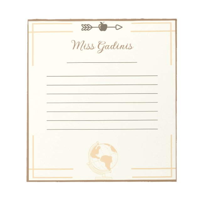 Gold Globe Teacher Notepad (Front)
