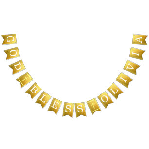 Gold God Bless 6 Letters Name Baptism Communion Bunting