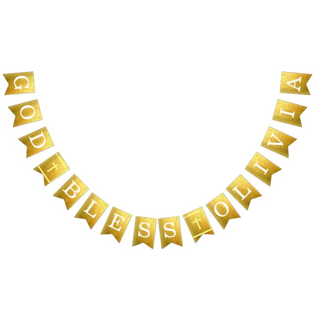 Gold God Bless 6 Letters Name Baptism Communion Bunting (All)