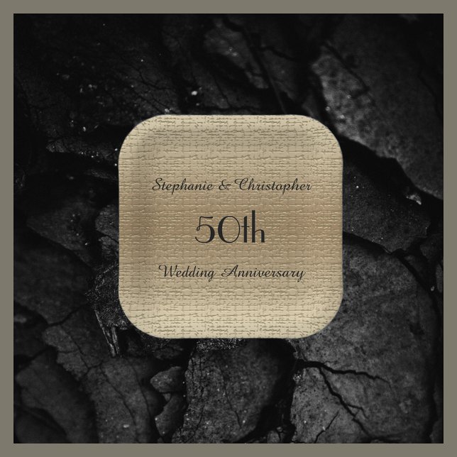 Gold Golden 50th Wedding Anniversary, Names, Paper Plate (Creator Uploaded)