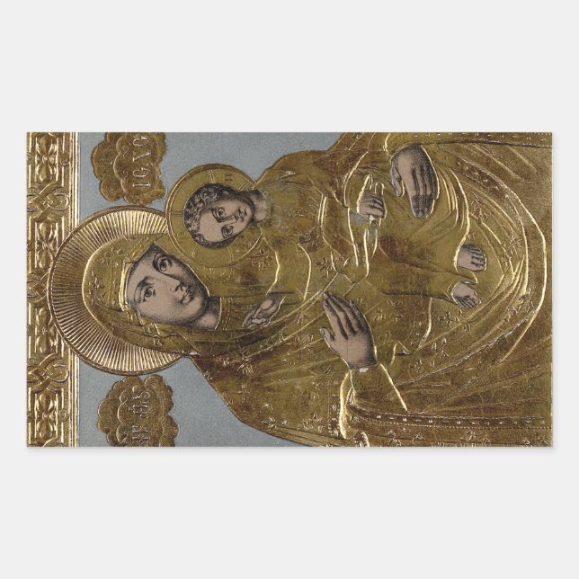 Gold Golden Elegant Mother Mary Baby Jesus Christ Rectangular Sticker (Front)