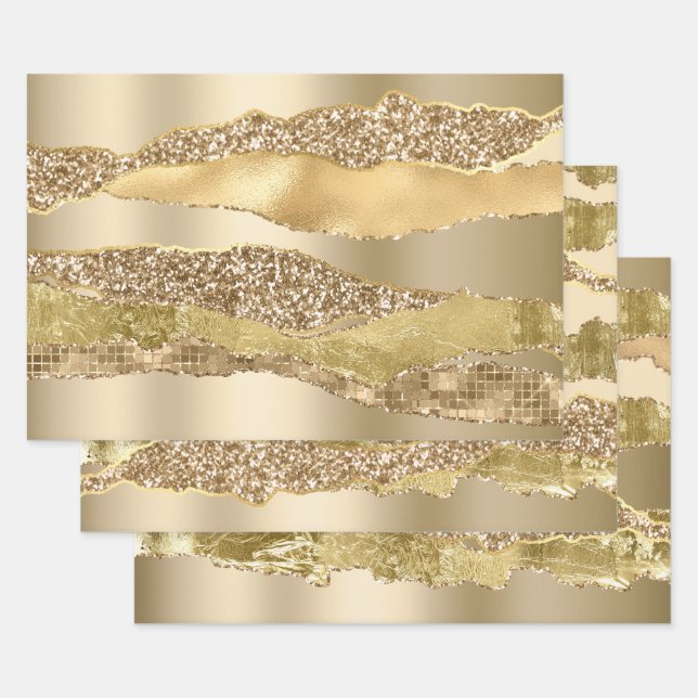 Gold golden glitter metallic shiny foil chic wrapping paper sheet (Set)