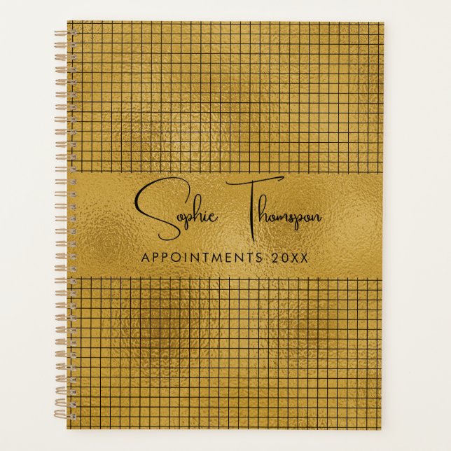 Gold golden grid plaid new year planner (Front)