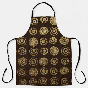Gold Golden, hand drawn pattern with circles. Abst Apron