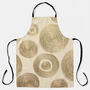 Gold Golden, hand drawn pattern with circles. Abst Apron
