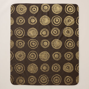 Gold Golden, hand drawn pattern with circles. Abst Sherpa Blanket