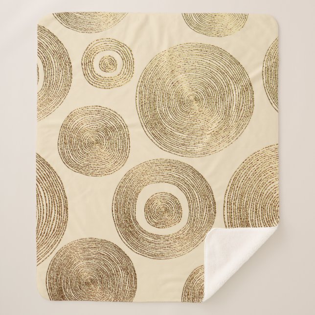 Gold Golden, hand drawn pattern with circles. Abst Sherpa Blanket (Front)