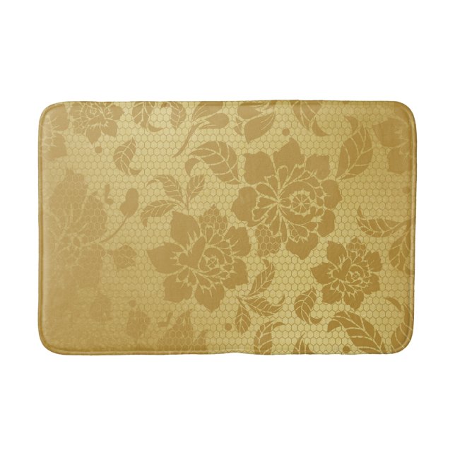 Gold Golden Honeycomb Flowers Floral Elegant  Bath Mat (Front)