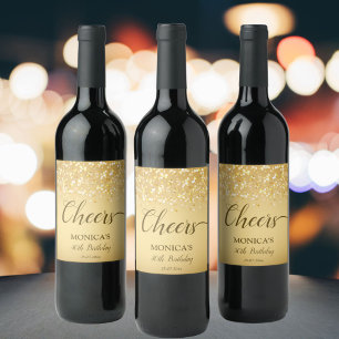 Gold golden sparkles birthday party personalised wine label