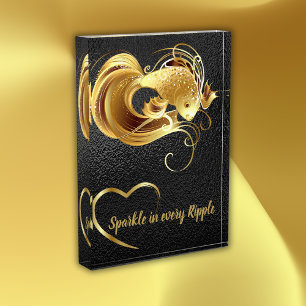 Gold goldfish on black foil monogram photo block