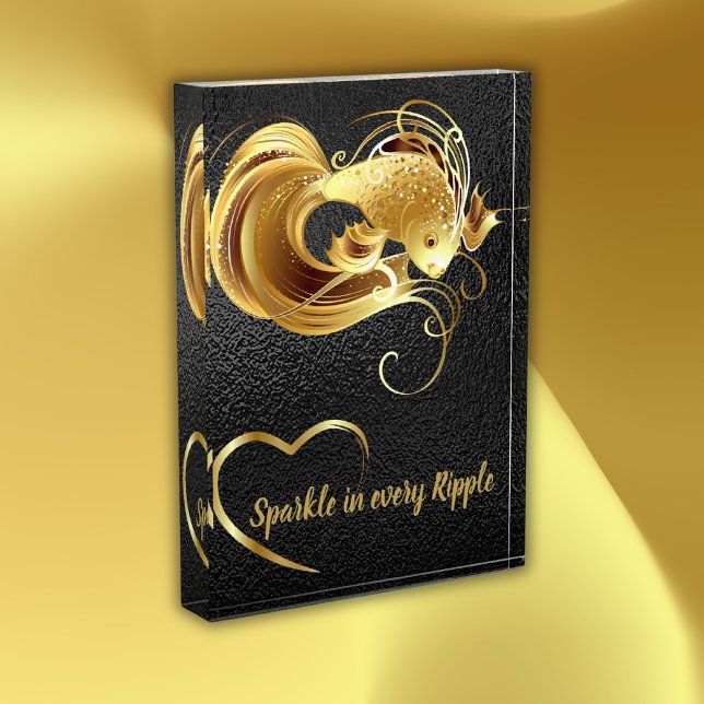 Gold goldfish on black foil monogram | photo block (Creator Uploaded)