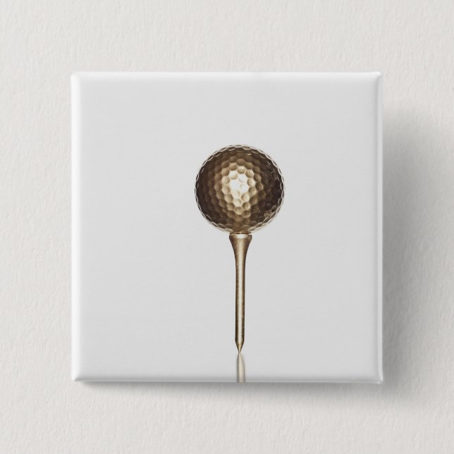 Gold golf ball and tee 15 cm square badge (Front)