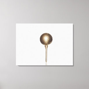 Gold golf ball and tee canvas print