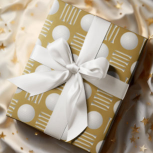 Gold Golf Ball and Tee Gift Wrapping Paper