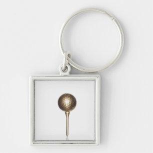 Gold golf ball and tee key ring
