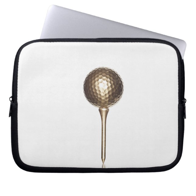 Gold golf ball and tee laptop sleeve (Front)