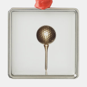 Gold golf ball and tee metal tree decoration