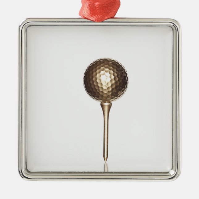 Gold golf ball and tee metal tree decoration (Front)
