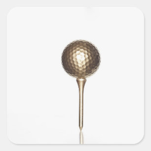 Gold golf ball and tee square sticker