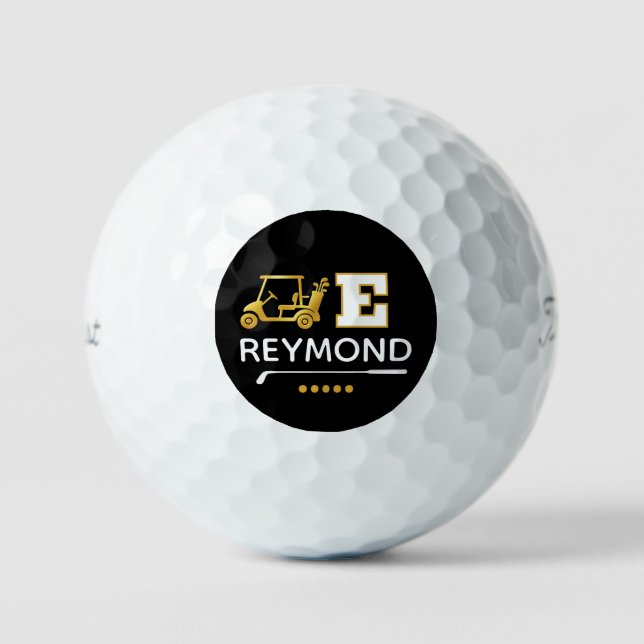 Gold Golf Cart - Custom E Initial Mark black Balls (Front)
