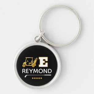 Gold Golf Cart - Initial Mark Black Elegant Key Ring