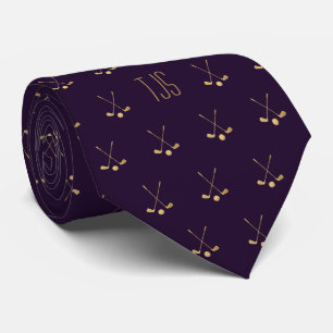 Gold Golf Clubs Personalized On Deep Purple Tie