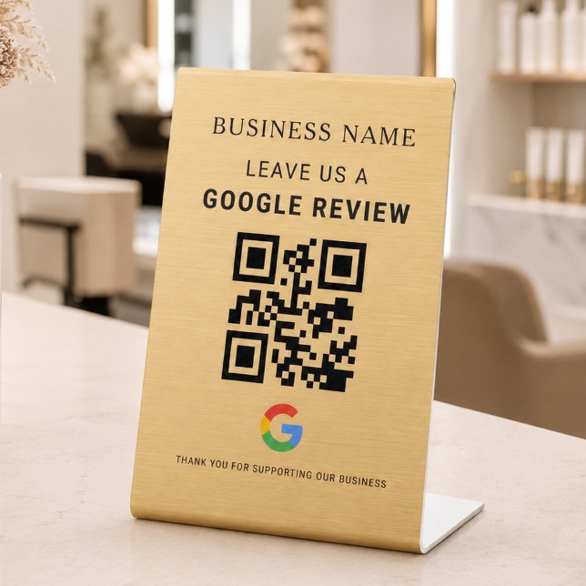 Gold Google Review Tabletop Display Pedestal Sign (Creator Uploaded)