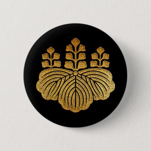 Gold Goshichi Kiri Kamon 6 Cm Round Badge