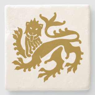 Gold Gothic Revival Lion Marble Stone Coaster