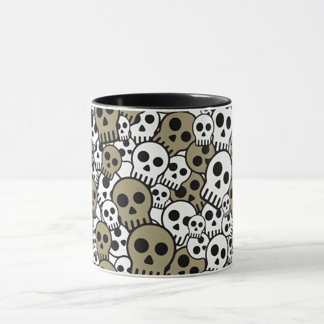 Gold Gothic Skull Pattern Print Mug (Center)