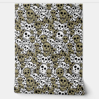 Gold Gothic Skull Pattern Print