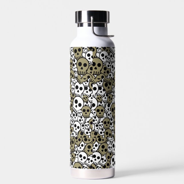 Gold Gothic Skull Pattern Print Water Bottle (Left)