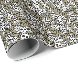 Gold Gothic Skull Pattern Print Wrapping Paper