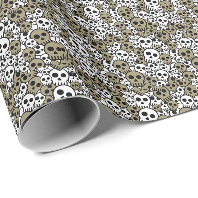 Gold Gothic Skull Pattern Print Wrapping Paper (Roll Corner)