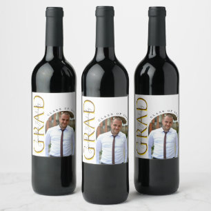Gold Grad Arched Photo Class of 2023 Graduation Wine Label