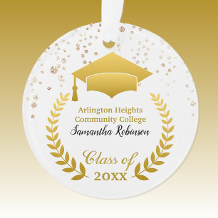Gold Grad Cap and Laurel Graduation Ornament