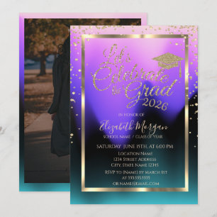 Gold Grad Cap Diamonds Your Photo Graduation Invitation