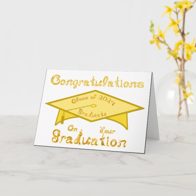 Gold Grad Cap Gold Graduate Class of 2024 Hat or Card (Yellow Flower)